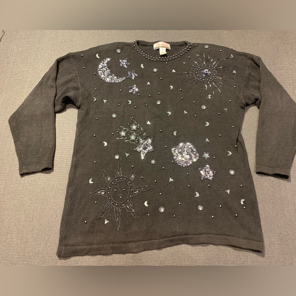Diana‎ Marco Black Silver Embellished Vintage Sweater Space Plus Size 22-24